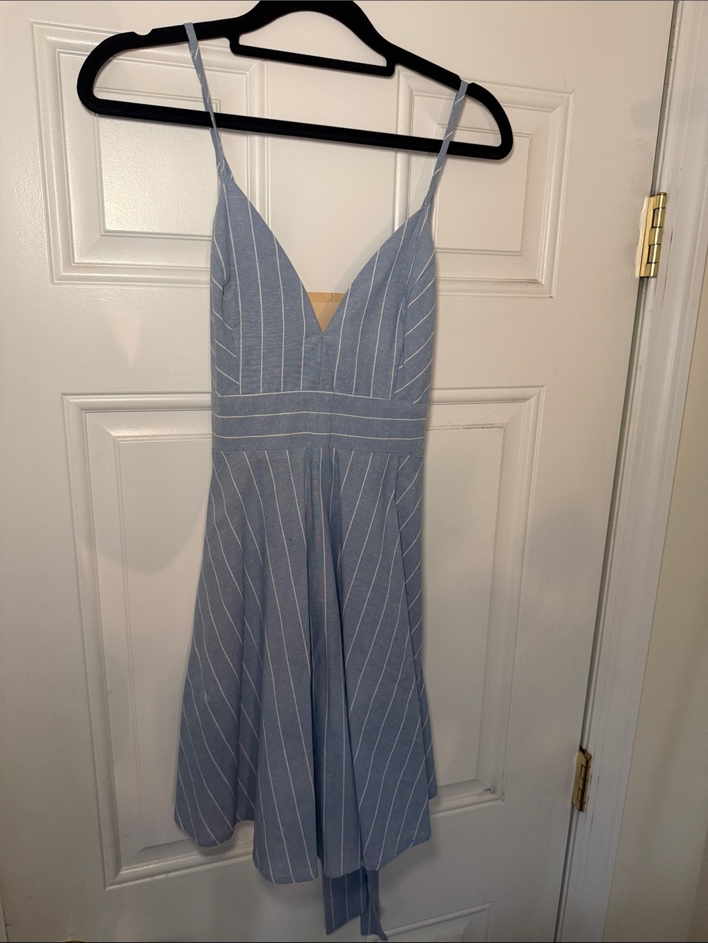 Lovely Day Light Blue Pinstripe Spaghetti Strap Mini Dress
